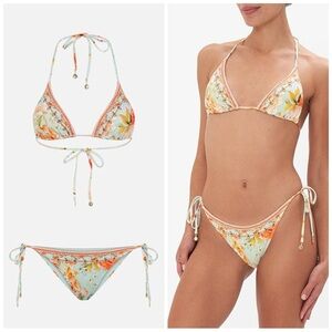 CAMILLA Talk the Walk Triangle Floral Crystal Bikini Set Luxury Swim NWT Size L